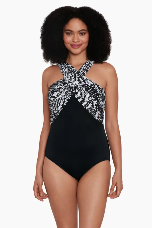 Long Torso Crossover Draped One Piece - Flutter sold by Longitude