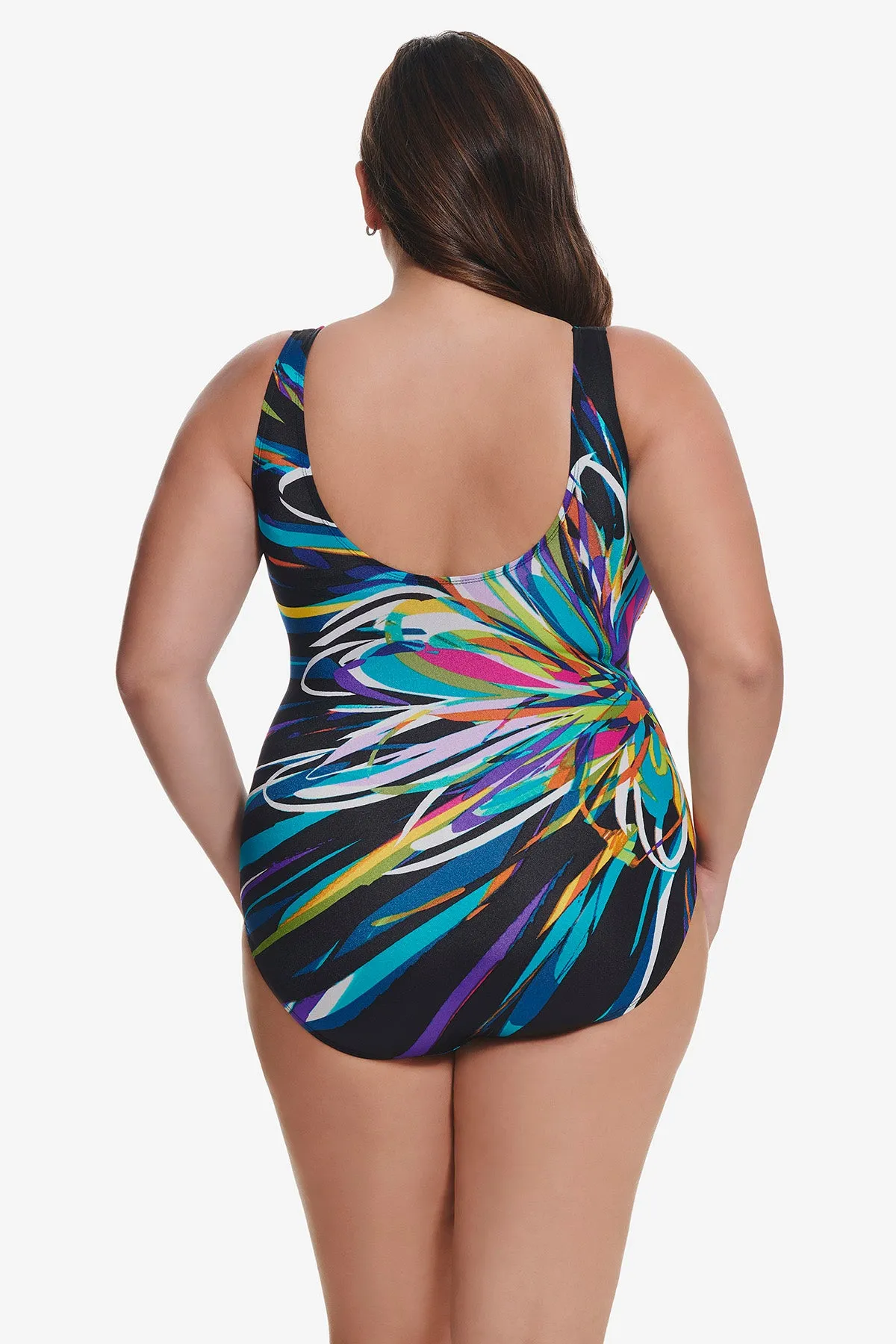 Plus Size Panel Scoopneck Tank Long Torso One Piece Swimsuit Floral Mayhem sold by Longitude product image thumbnail 2