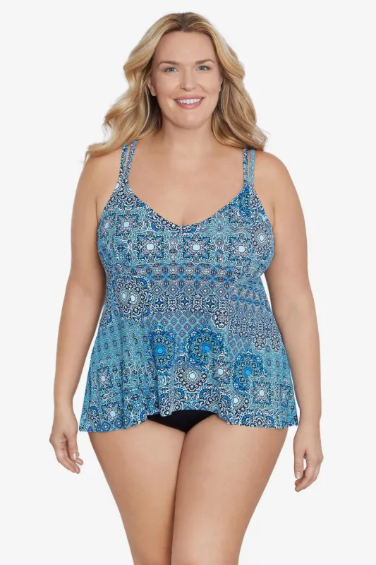 Plus Size Hi Lo Princess Seam Fauxkini Back In Tile sold by Longitude