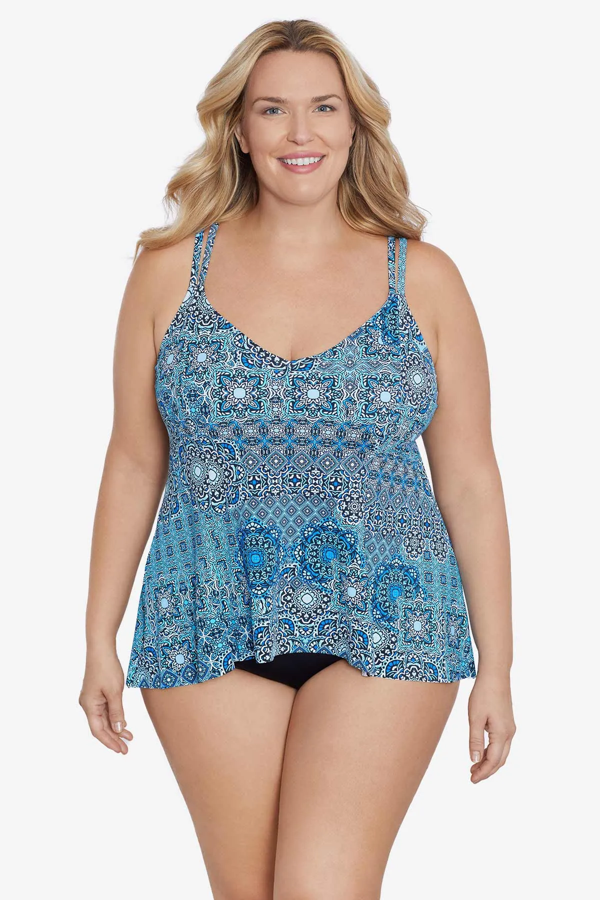 Plus Size Hi Lo Princess Seam Fauxkini - Back In Tile sold by Longitude