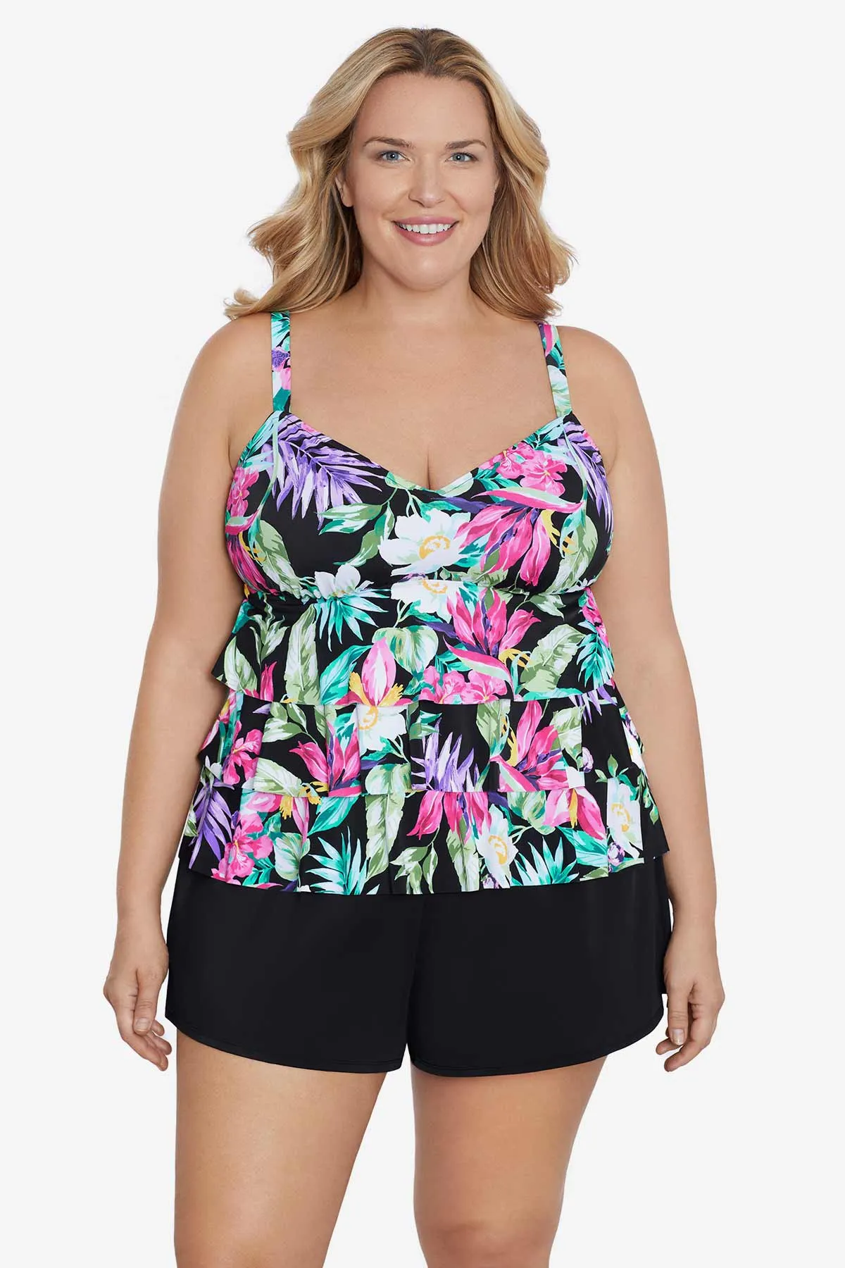Plus Size Triple Tier Tankini Top - Mystic Tropic sold by Longitude