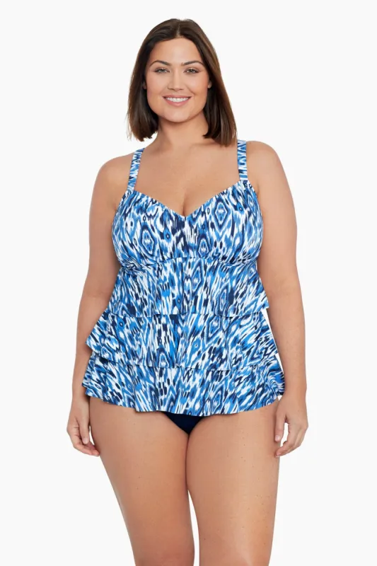 Plus Size Triple Tier Tankini Top Ikats Meow sold by Longitude