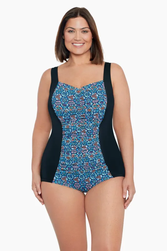 Tile Play Plus Size Shirred Front Girl Leg One Piece sold by Longitude