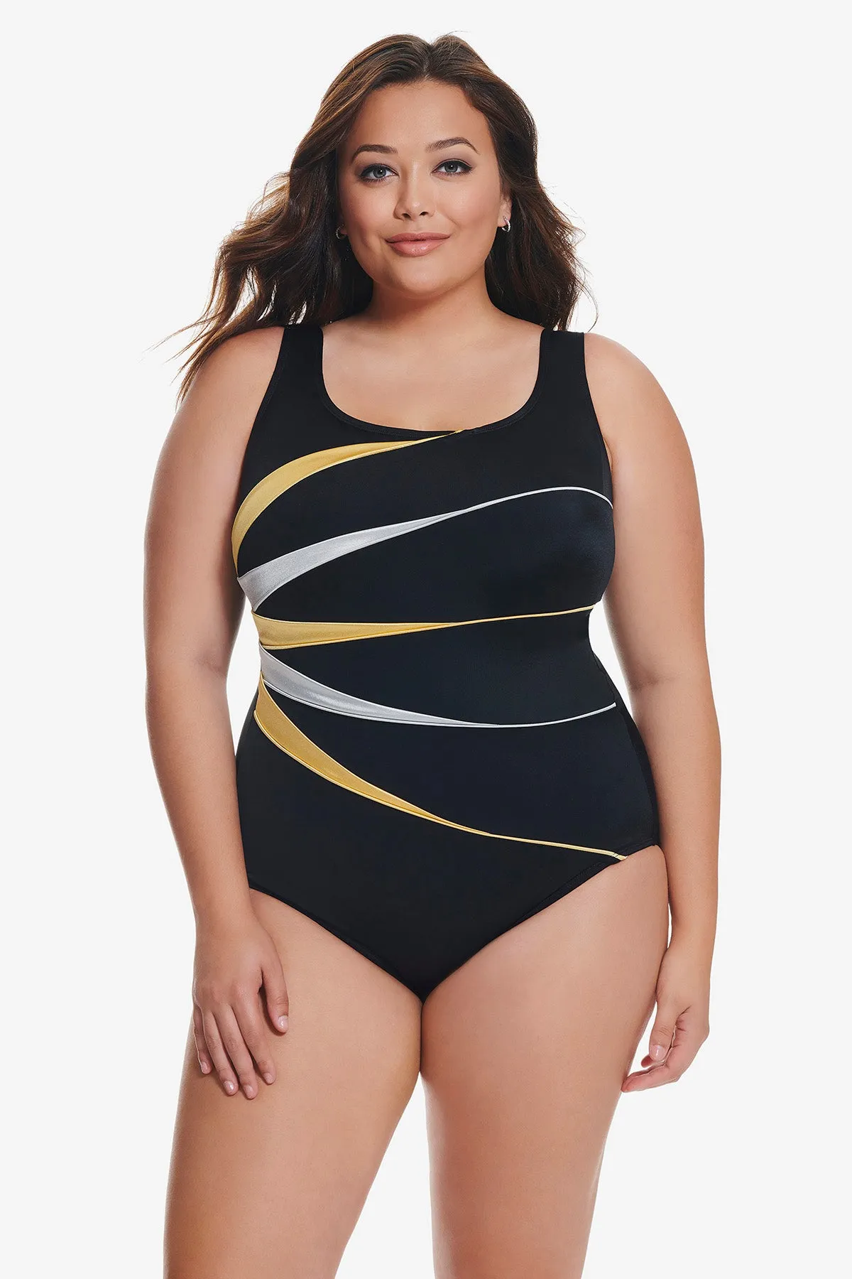 Plus Size Fan Tank Long Torso One Piece Swimsuit Shine Bright sold by Longitude