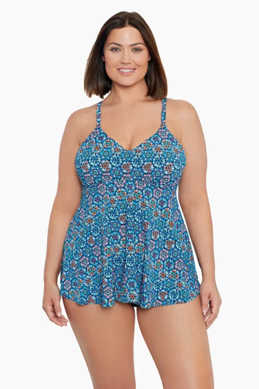 Plus Size V-Neck Tankini Top - Tile Play sold by Longitude