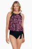 High Neck Blouson Tankini Top W/ Mesh Inserts - Abstract Dot sold by Longitude