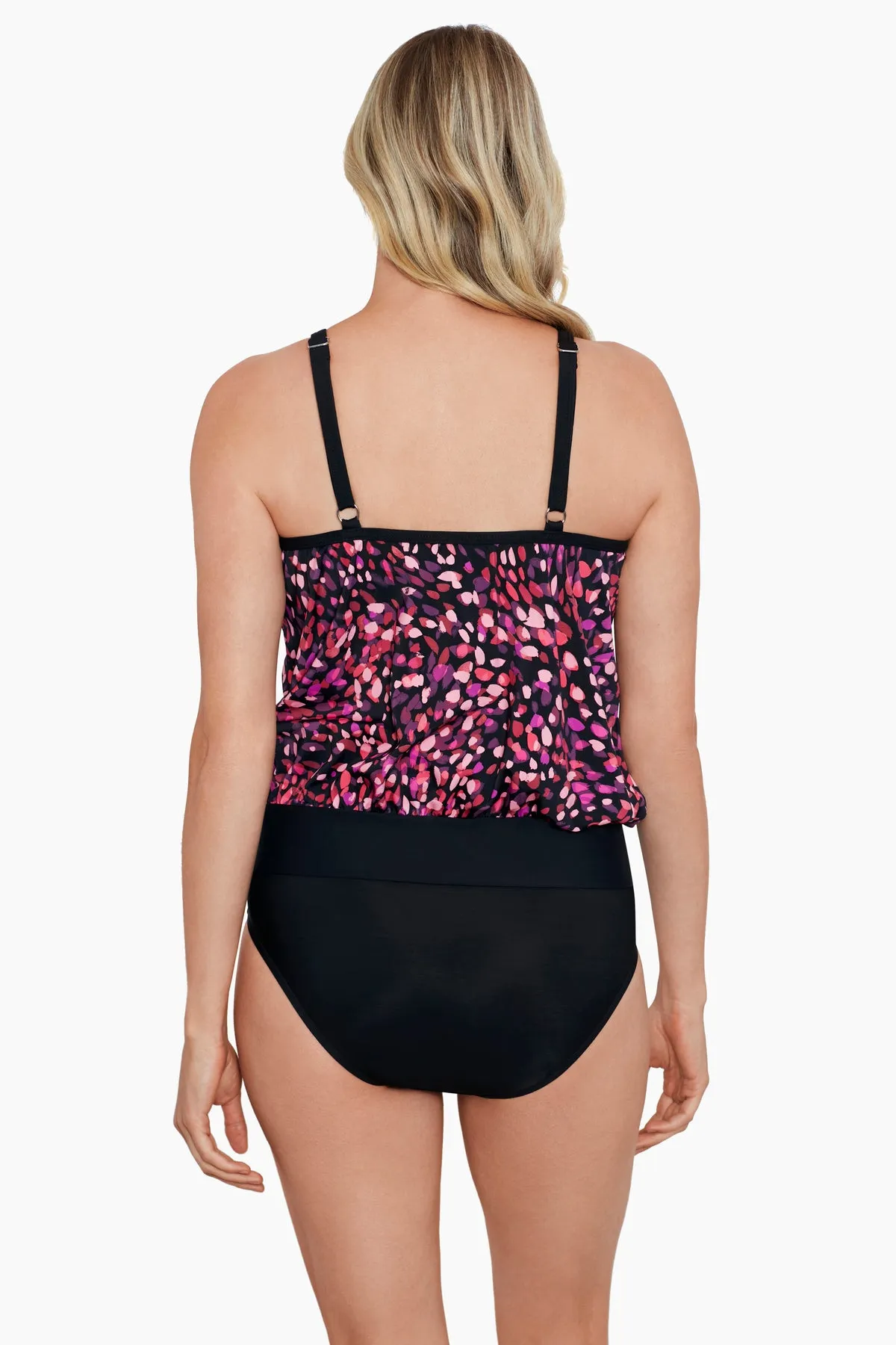High Neck Blouson Tankini Top W/ Mesh Inserts - Abstract Dot sold by Longitude product image thumbnail 3