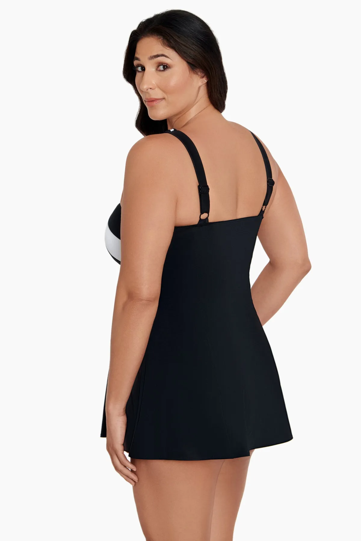 Long Torso Crossover Princess Seam Swim Dress - Private Party Black/White sold by Longitude product image thumbnail 2