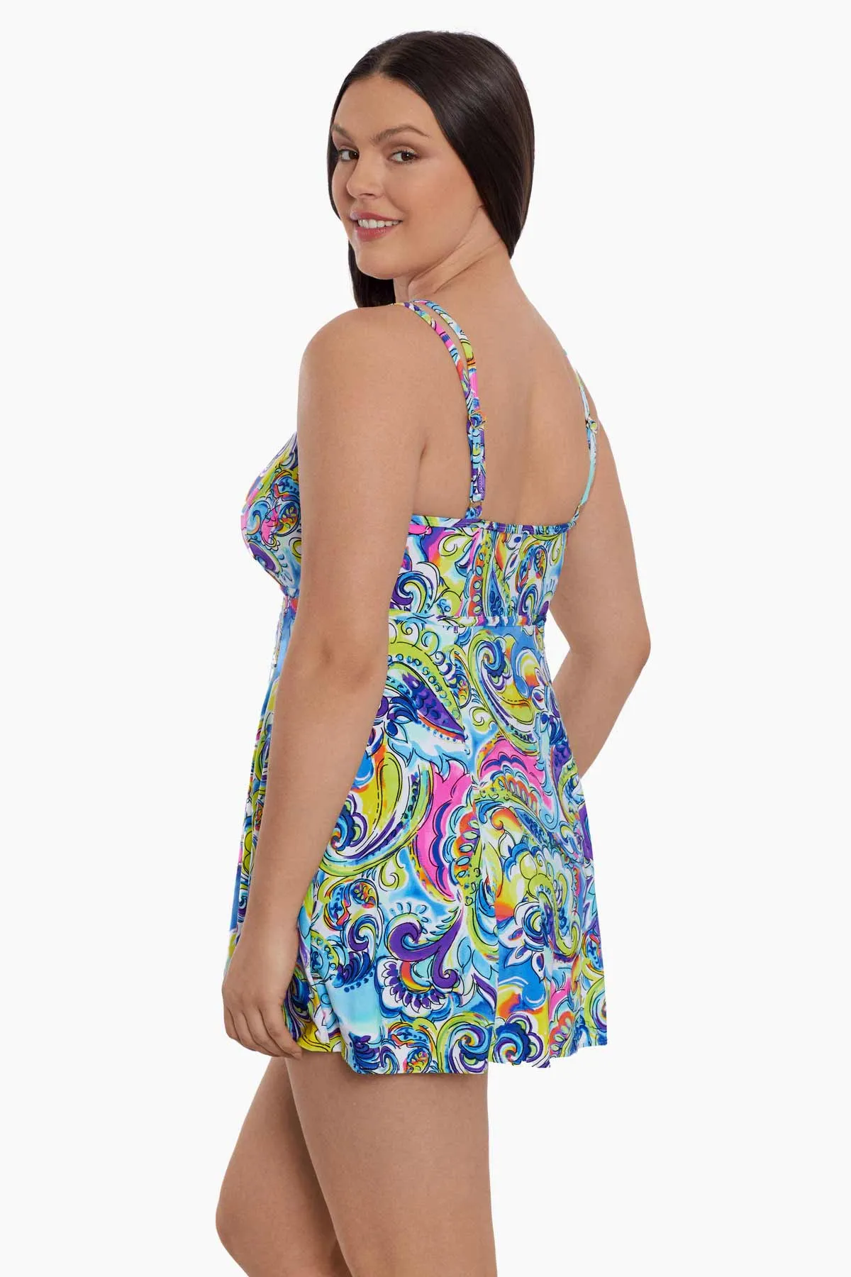 Long Torso Empire Princess Seam Swim Dress - Paisley Seas sold by Longitude product image thumbnail 2