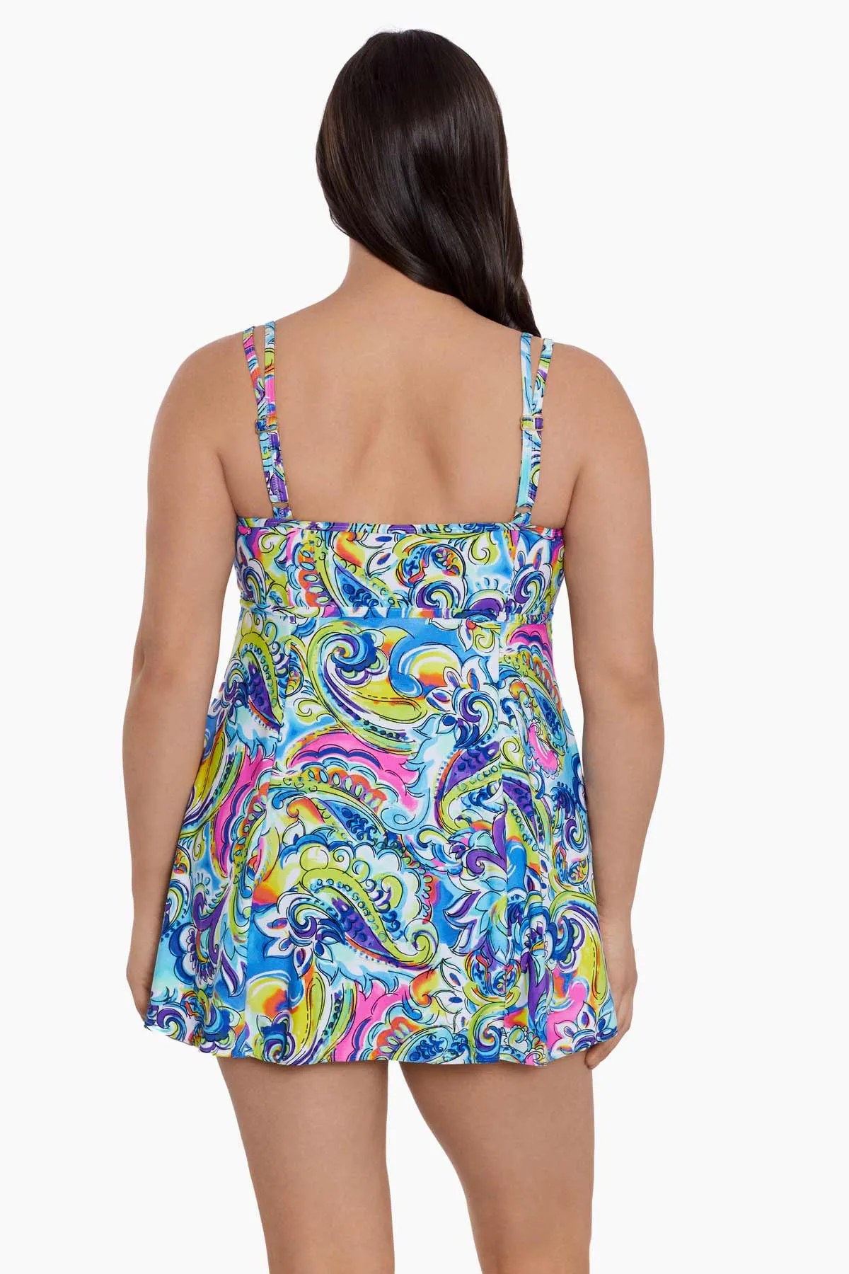 Long Torso Empire Princess Seam Swim Dress - Paisley Seas sold by Longitude product image thumbnail 3