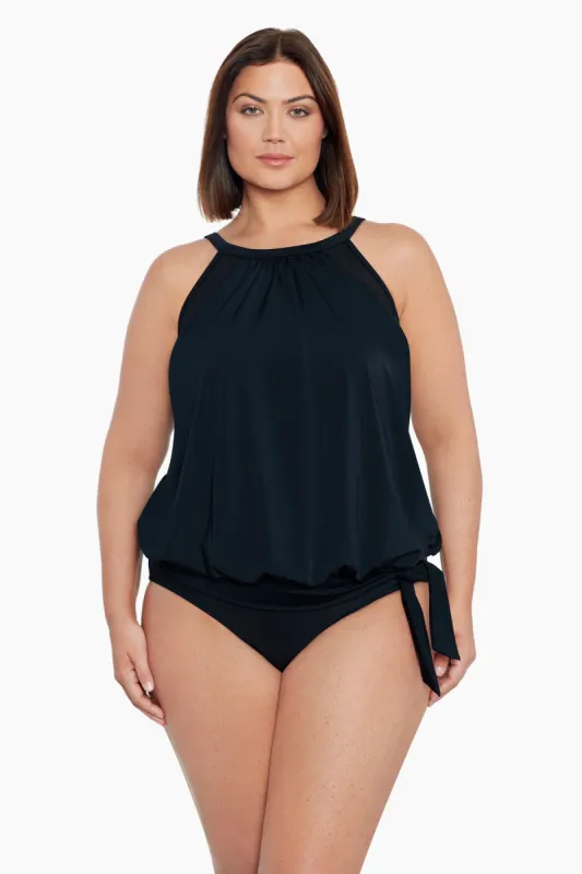 Plus Size High Neck Blouson Tankini Top W/ Mesh Inserts - Meshed Up sold by Longitude