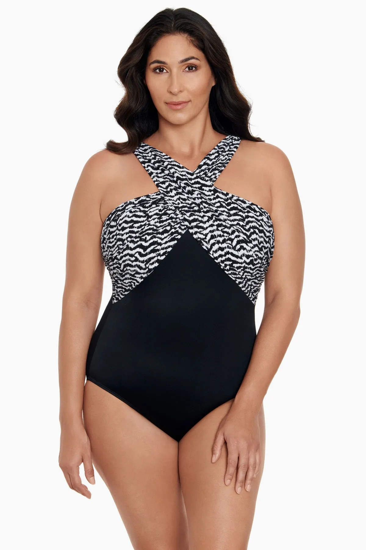 Long Torso Crossover Draped One Piece - Majorca sold by Longitude