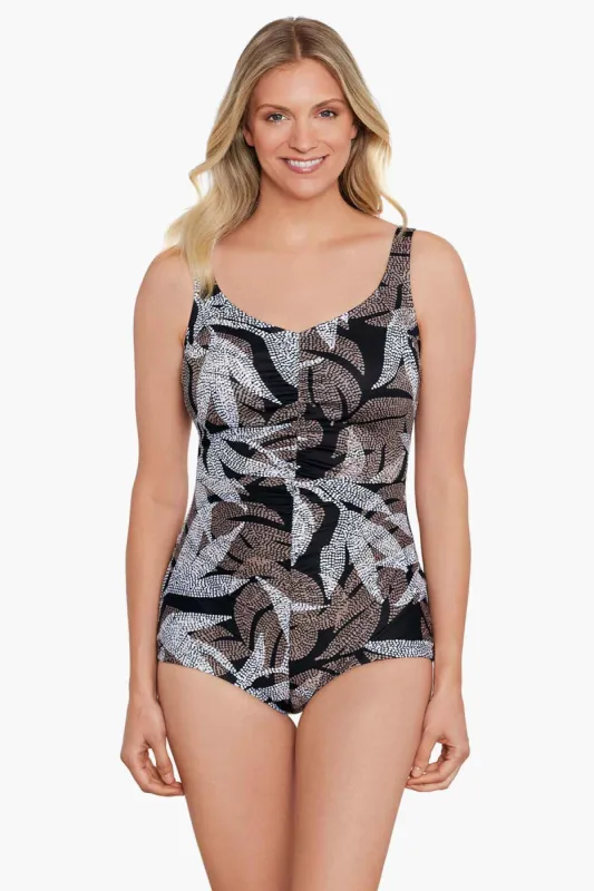 Shirred Front Girl Leg One Piece - Dot Leaf Me sold by Longitude
