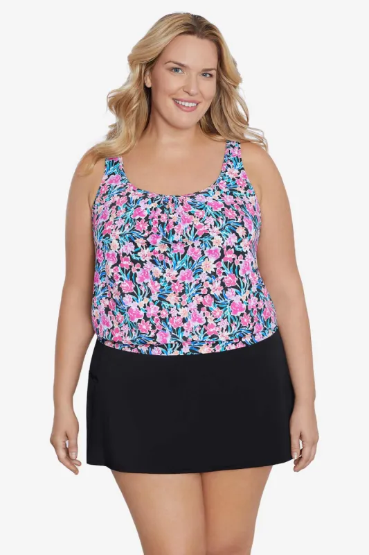 Plus Size Shirred Neck Blouson Top - Florentine made by Longitude