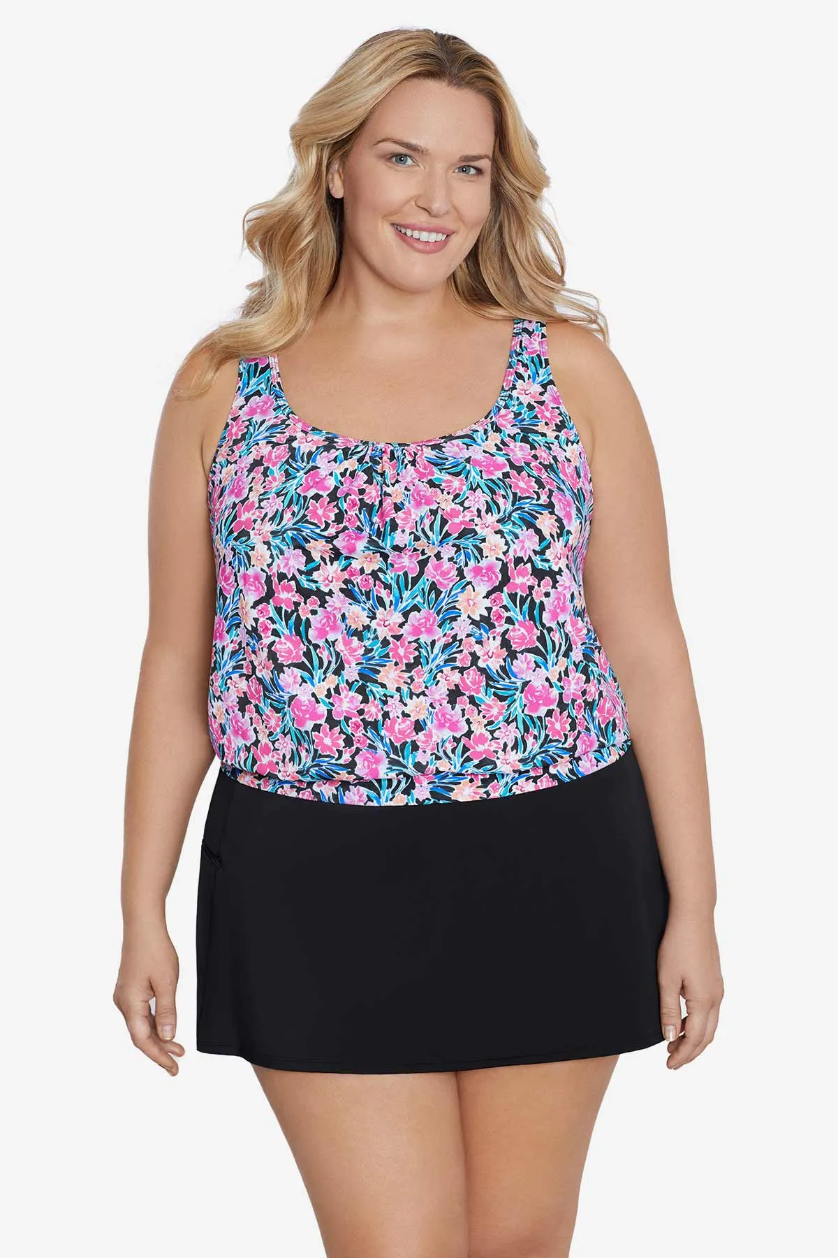 Plus Size Shirred Neck Blouson Top - Florentine sold by Longitude