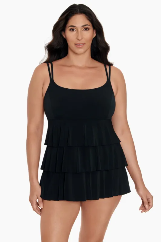 Triple Tier Long Torso Swim Dress Black Tie sold by Longitude