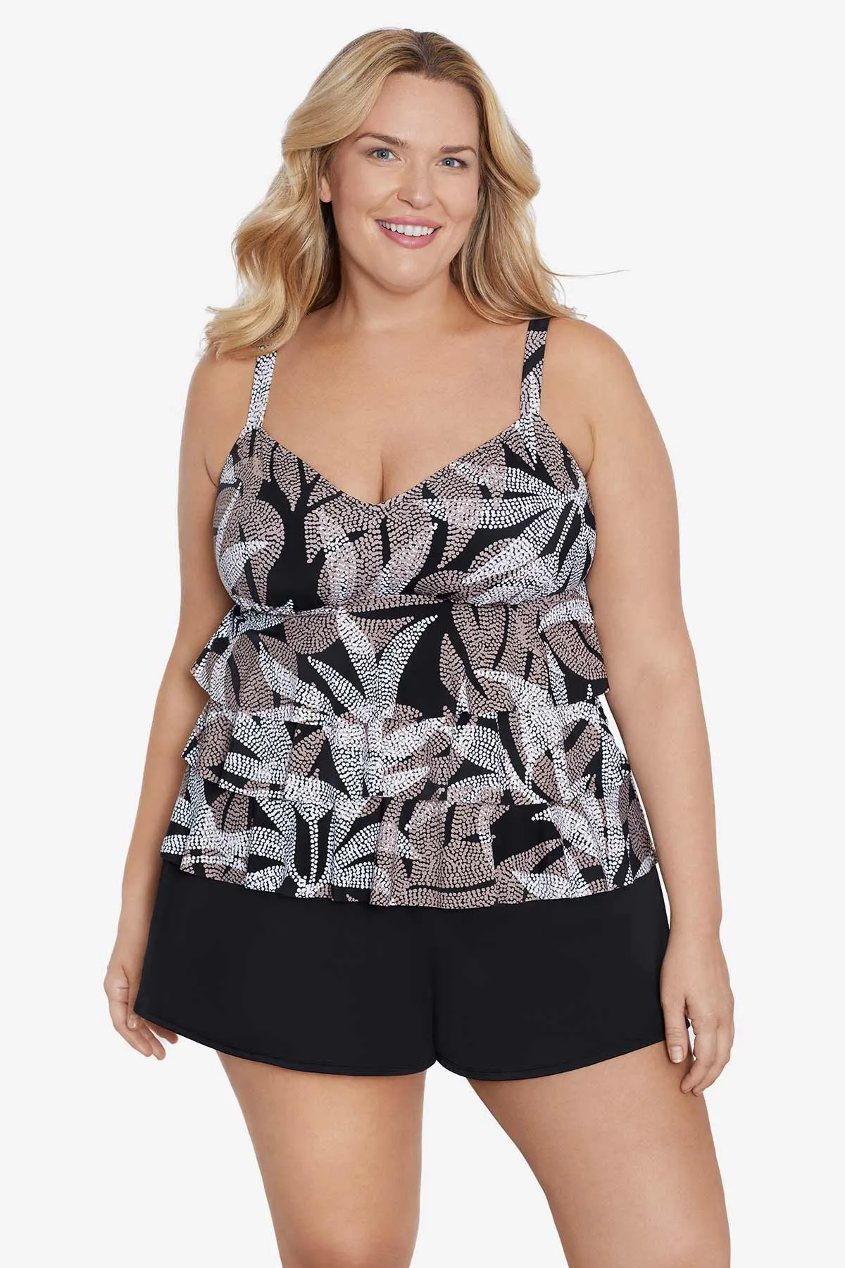 Plus Size Triple Tier Tankini Dot Leaf Me sold by Longitude