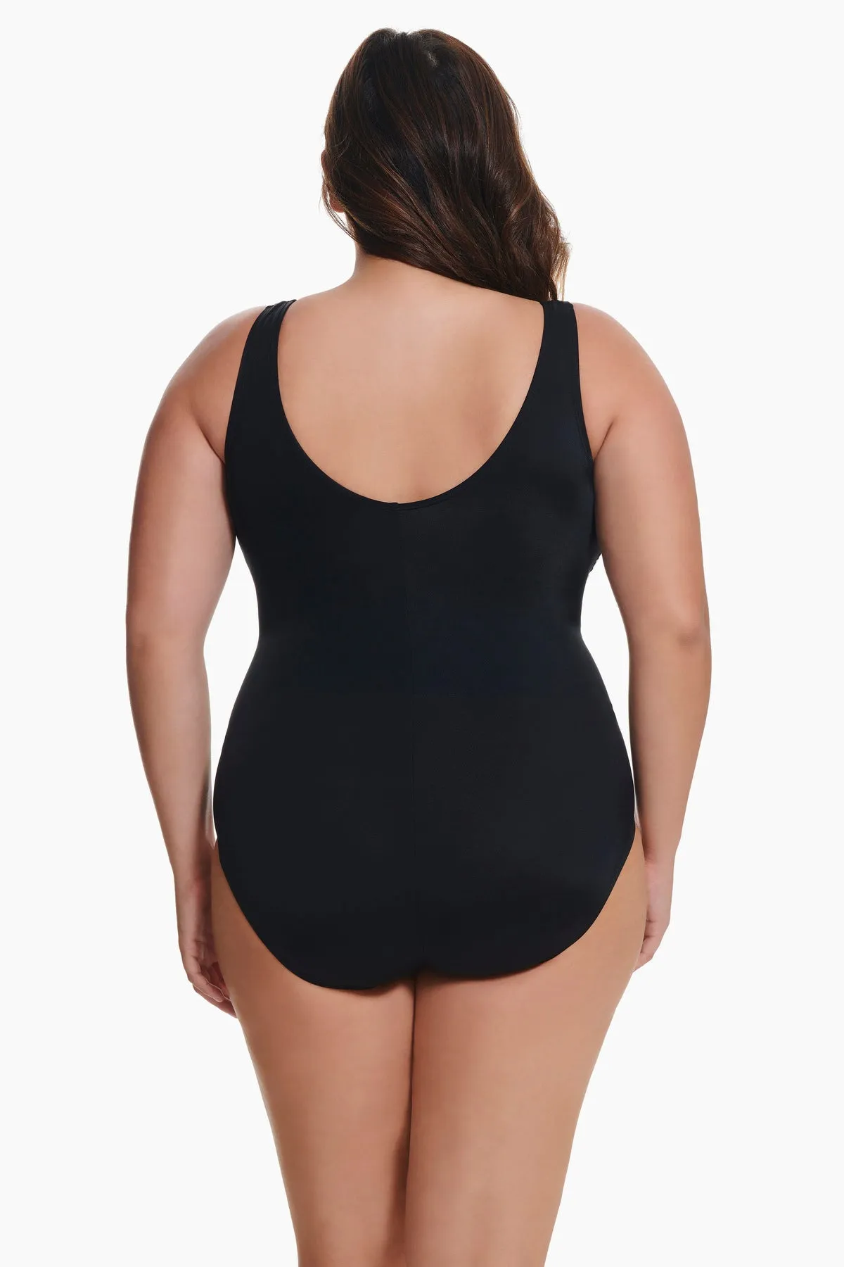 Plus Size Overlay Fan Tank Long Torso One Piece Swimsuit Colorblock sold by Longitude product image thumbnail 2