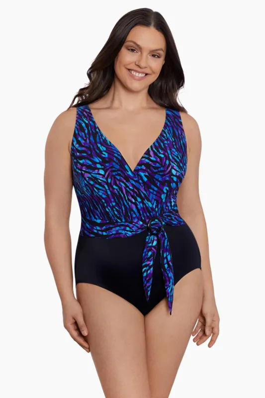 Long Torso Belted Surplice One Piece - Painted Safari sold by Longitude