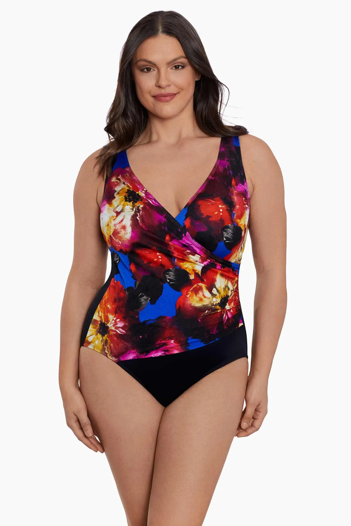 Long Torso Side Shirred Surplice One Piece - Les Fleurs sold by Longitude