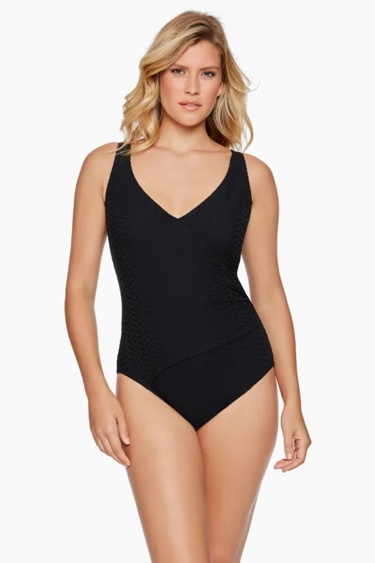 Faux Surplice Tank One Piece Swimsuit Half Moon Texture sold by Longitude