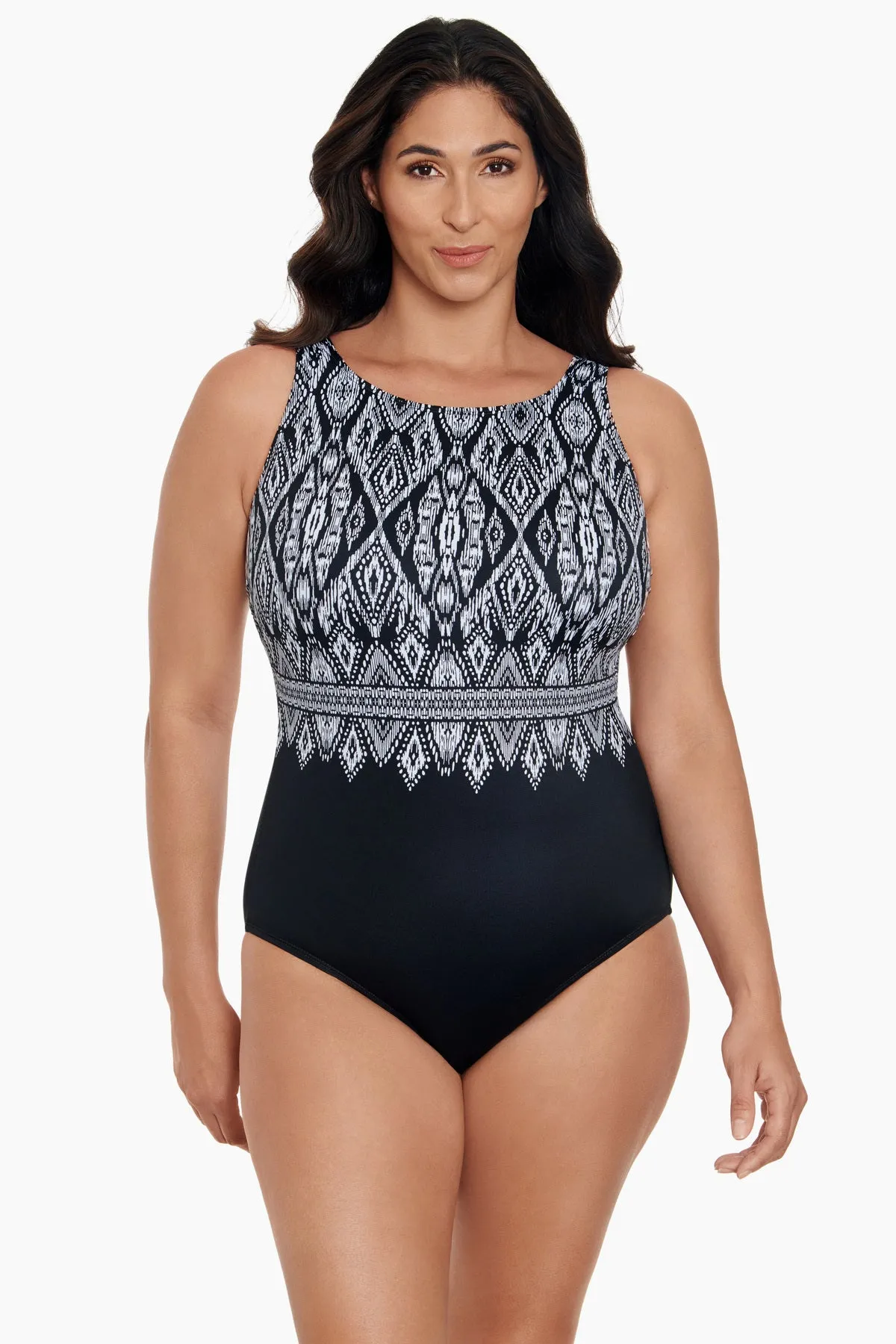 Scoopback Highneck Long Torso One Piece Swimsuit Lace Affair sold by Longitude