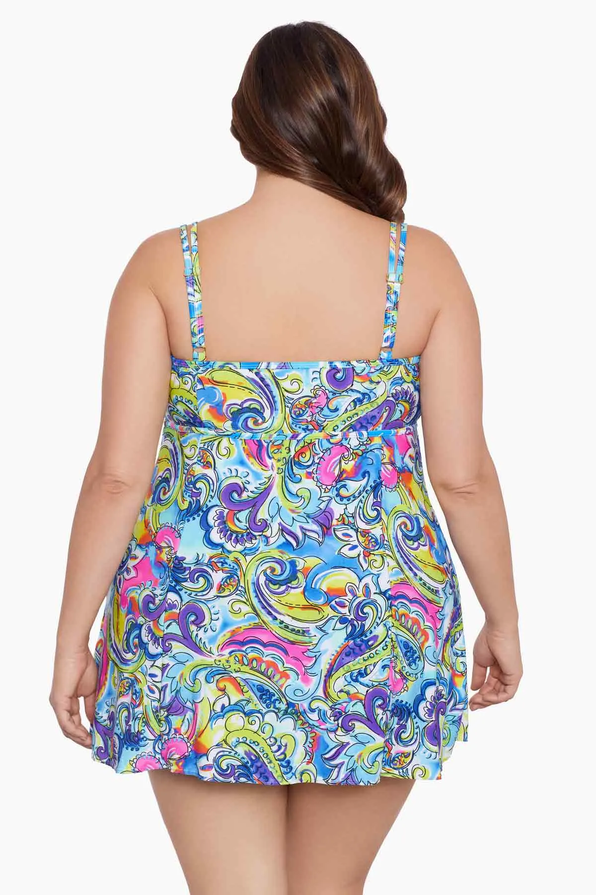 Plus Size Long Torso Empire Princess Seam Swim Dress - Paisley Seas sold by Longitude product image thumbnail 4