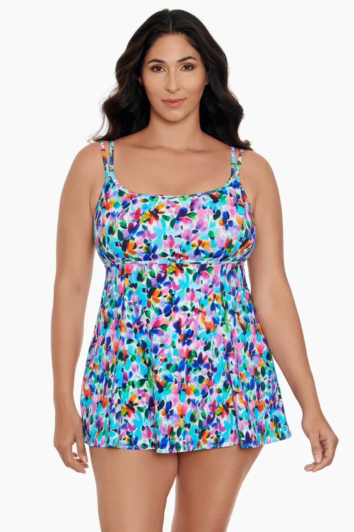 Long Torso Empire Princess Seam Swim Dress - Blooming Bouquet sold by Longitude