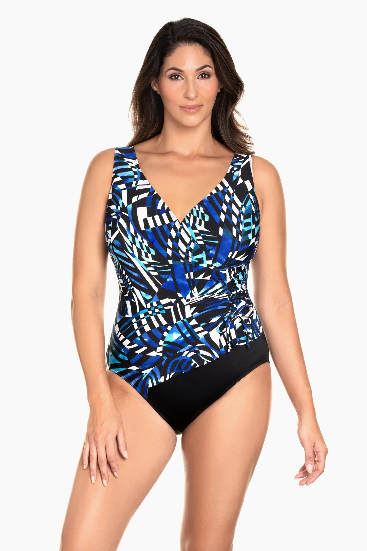 Ruffle Surplice Long Torso One Piece Swimsuit Digital Cortex sold by Longitude