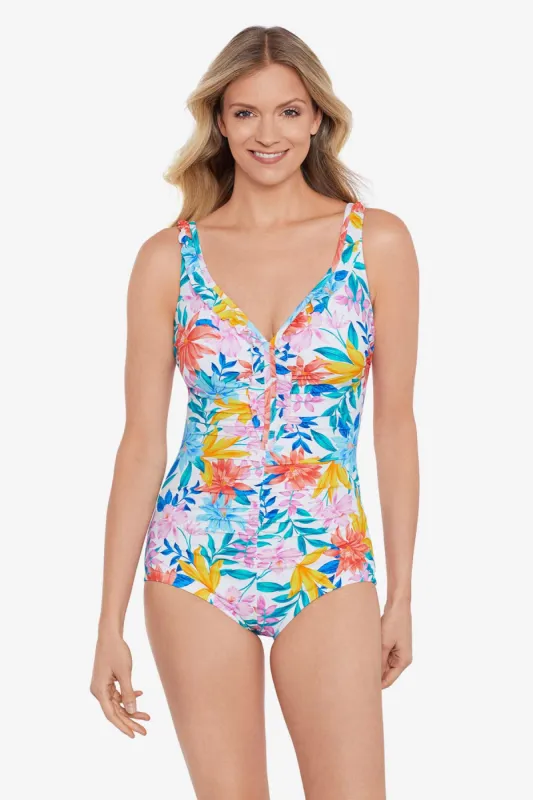 Ruffle Neck Girl Leg One Piece - Tropical Breeze sold by Longitude