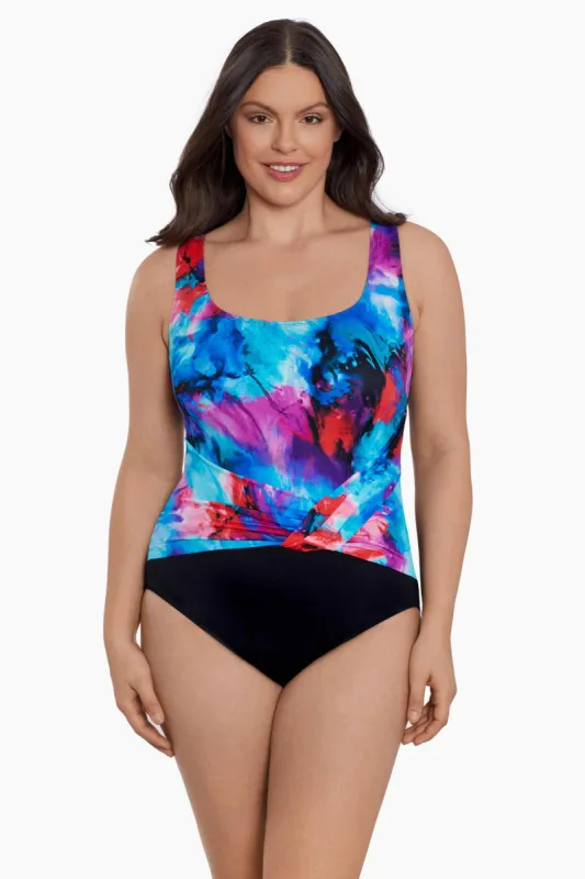Long Torso Twist Pull Sash Tank One Piece - Paint Trip sold by Longitude