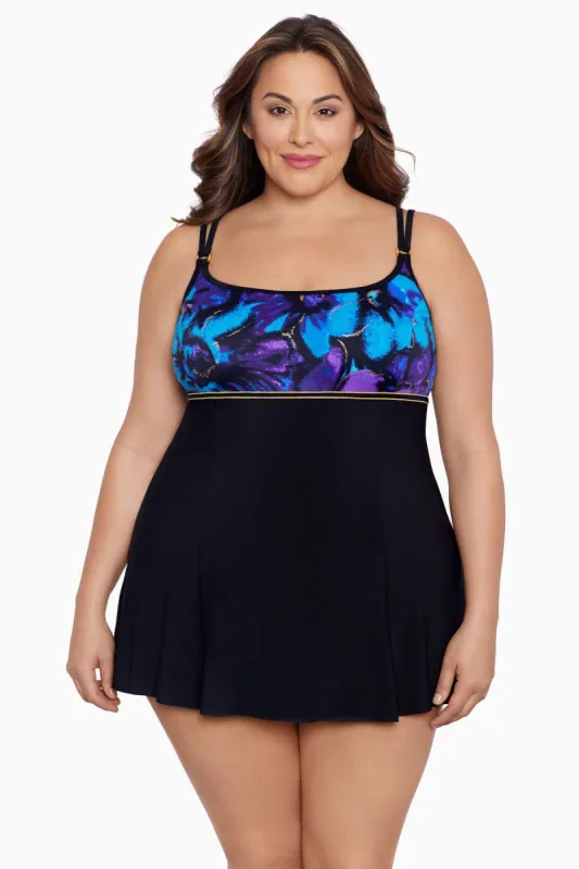 Plus Size Long Torso Empire Princess Seam Swim Dress W /Hardware - Gypsy sold by Longitude