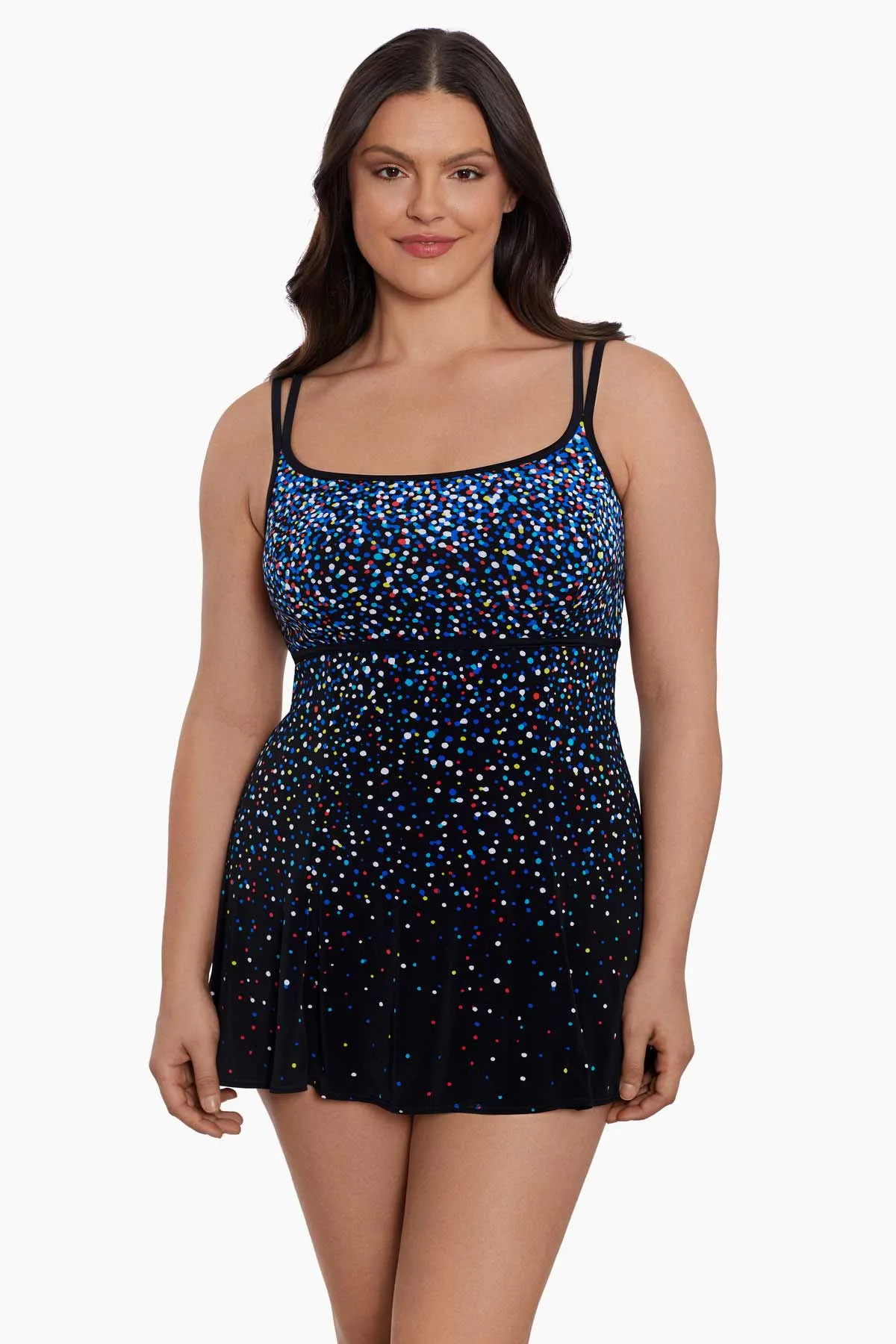 Long Torso Empire Princess Seam Swim Dress - Rainbow Sprinkles sold by Longitude