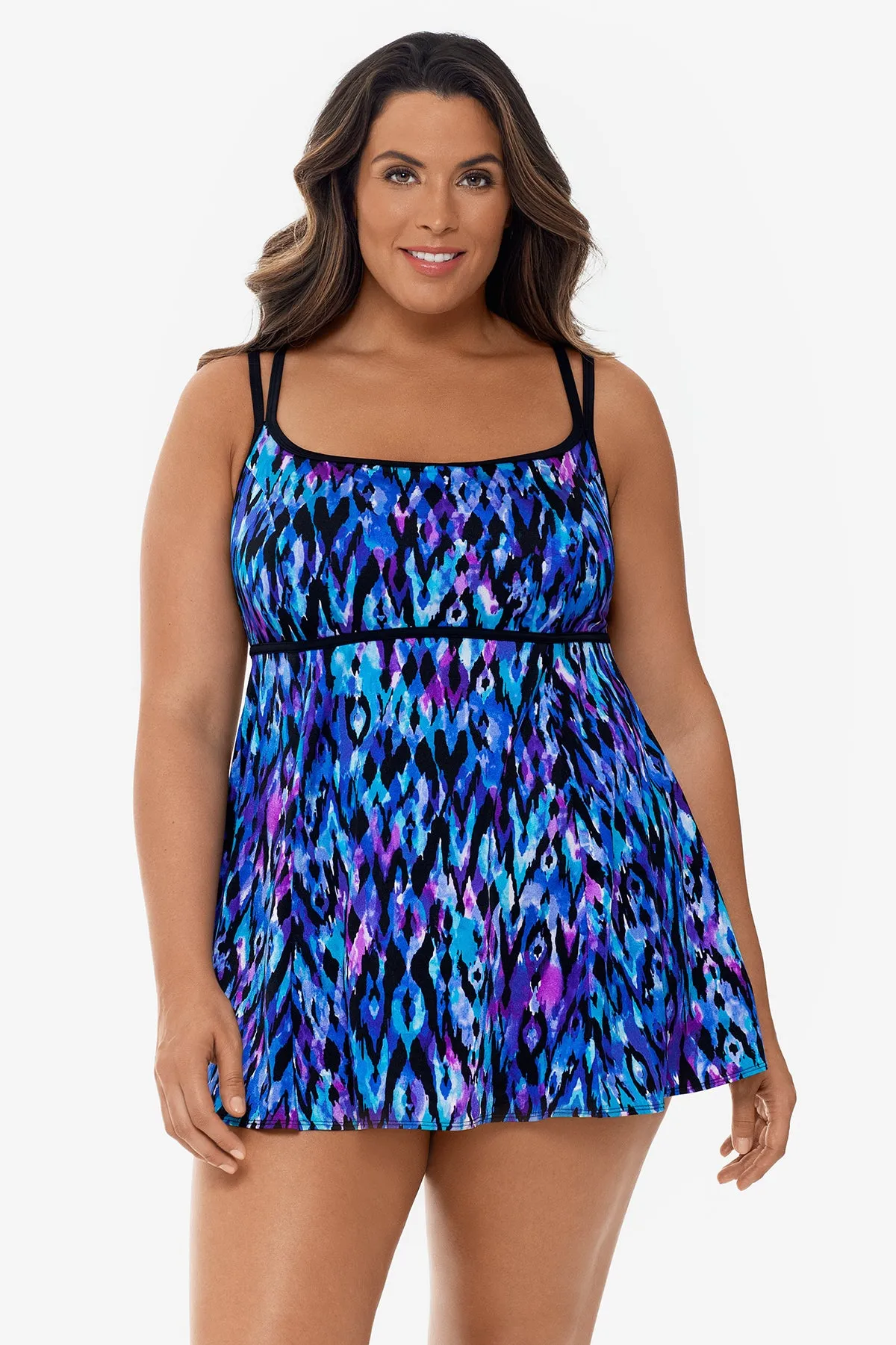 Plus Size Empire Princess Seam Long Torso Swim Dress Tulum sold by Longitude