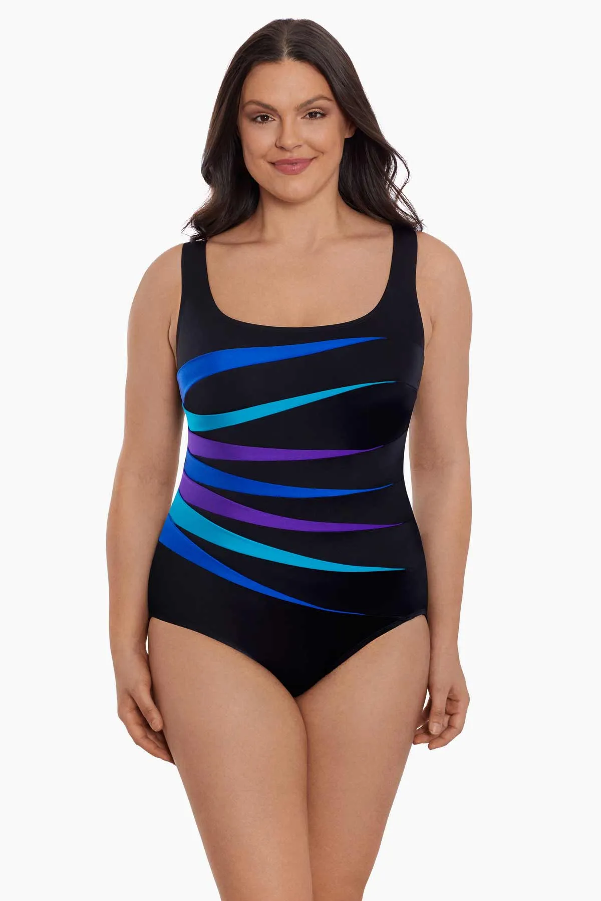 Long Torso 7 Fold Fan Tank One Piece - Block It Up Blue sold by Longitude