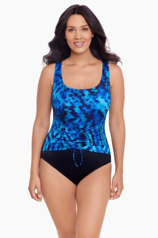 Ruched Sash Tank Long Torso One Piece Swimsuit sold by Longitude