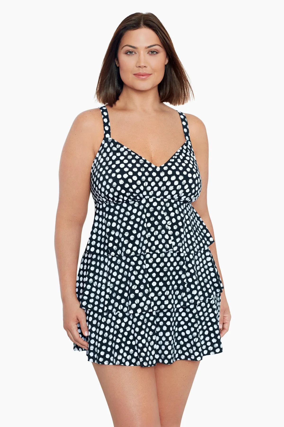 Plus Size Triple Tier Swim Dress - Spots sold by Longitude