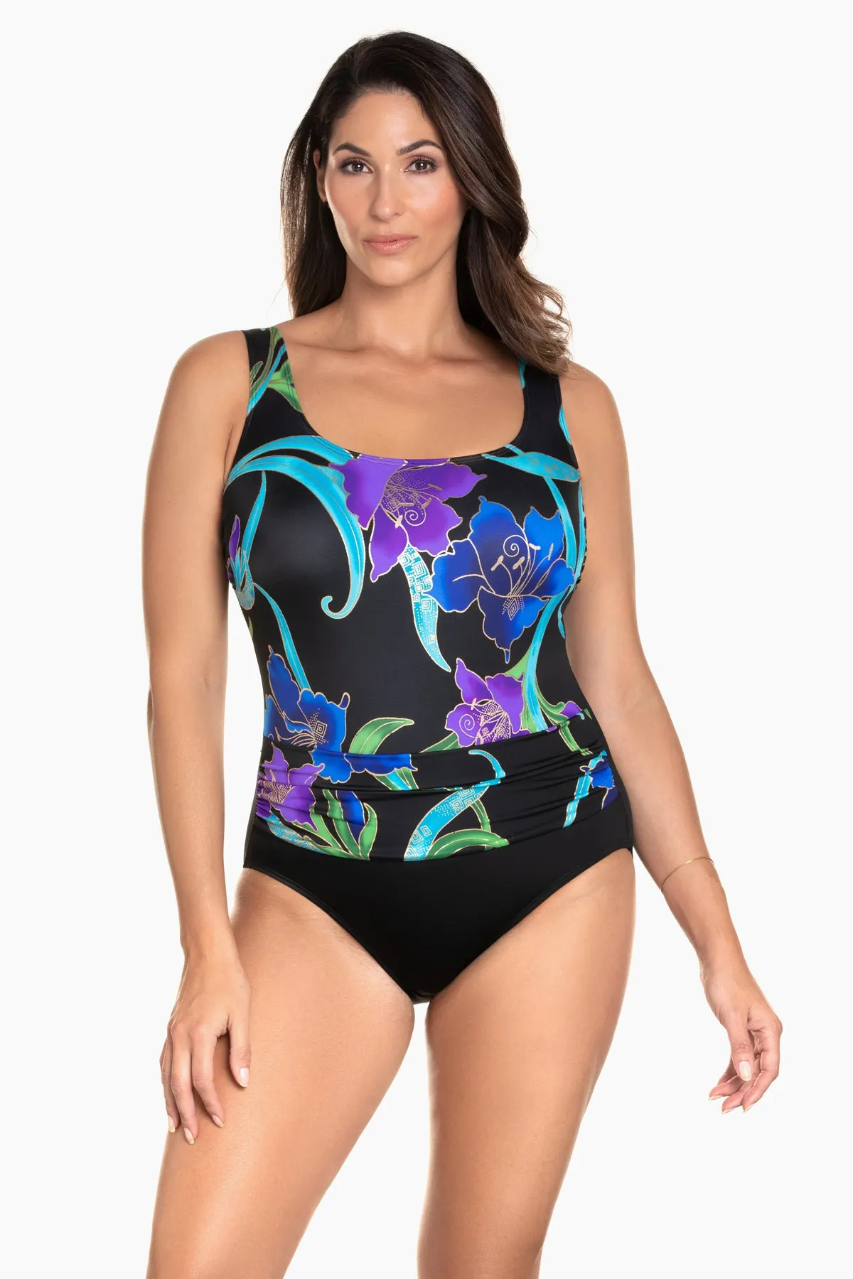 Shirred Sash Tank Long Torso One Piece Swimsuit Canton sold by Longitude