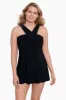 Long Torso Crossover Draped Swim Dress - Night Gala sold by Longitude