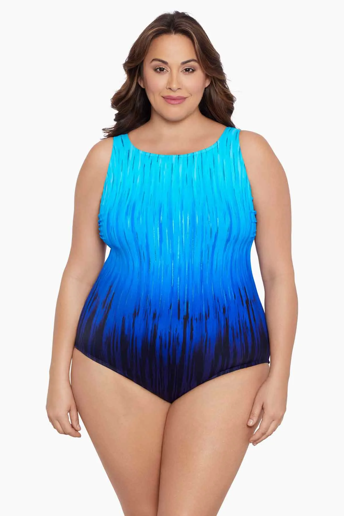 High Energy Plus Size Long Torso Scoopback High Neck One Piece sold by Longitude