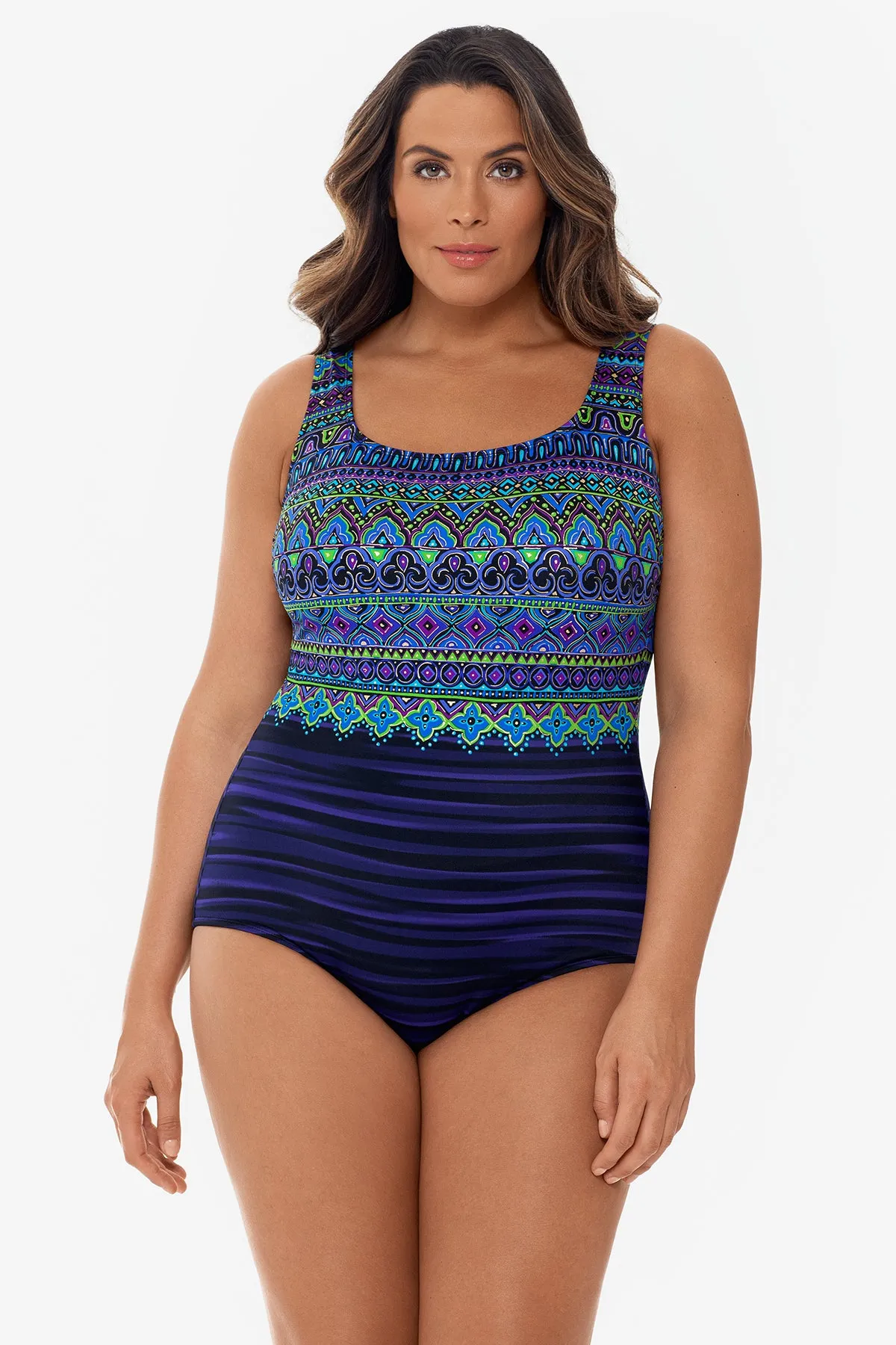 Plus Size Triple X-Back Tank Long Torso One Piece Swimsuit Taj Mahal sold by Longitude