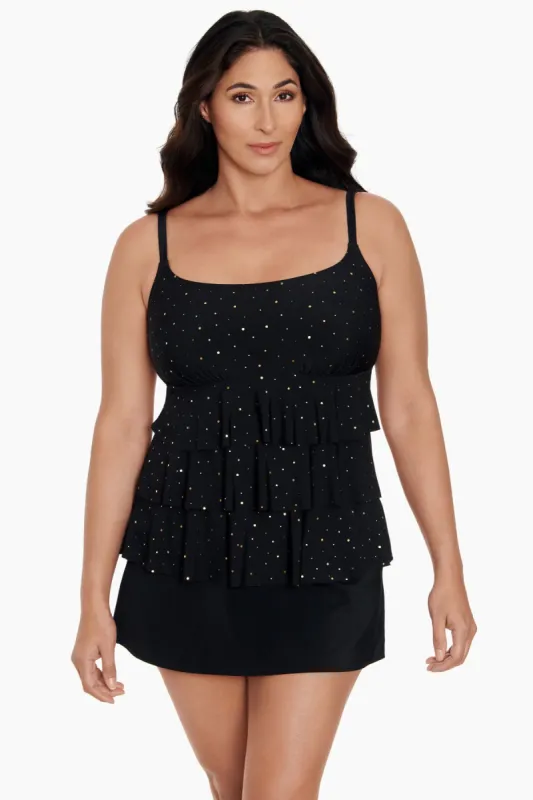 Long Torso Ruffle Faux Skirtini - Night Stars sold by Longitude