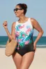 Long Torso Panel Scoopback Highneck One Piece - Fiji Isle sold by Longitude