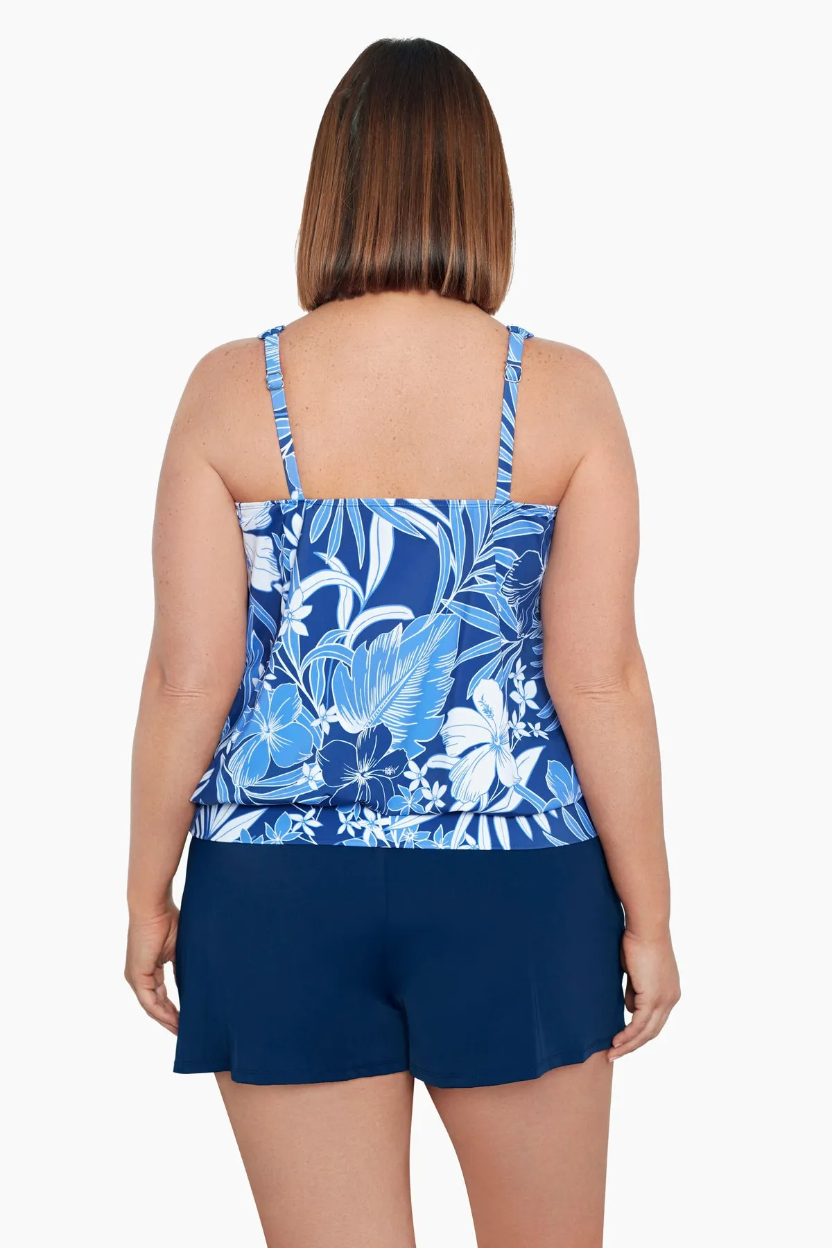 Plus Size Shirred Neck Blouson Tankini Top - In My Blues sold by Longitude product image thumbnail 3