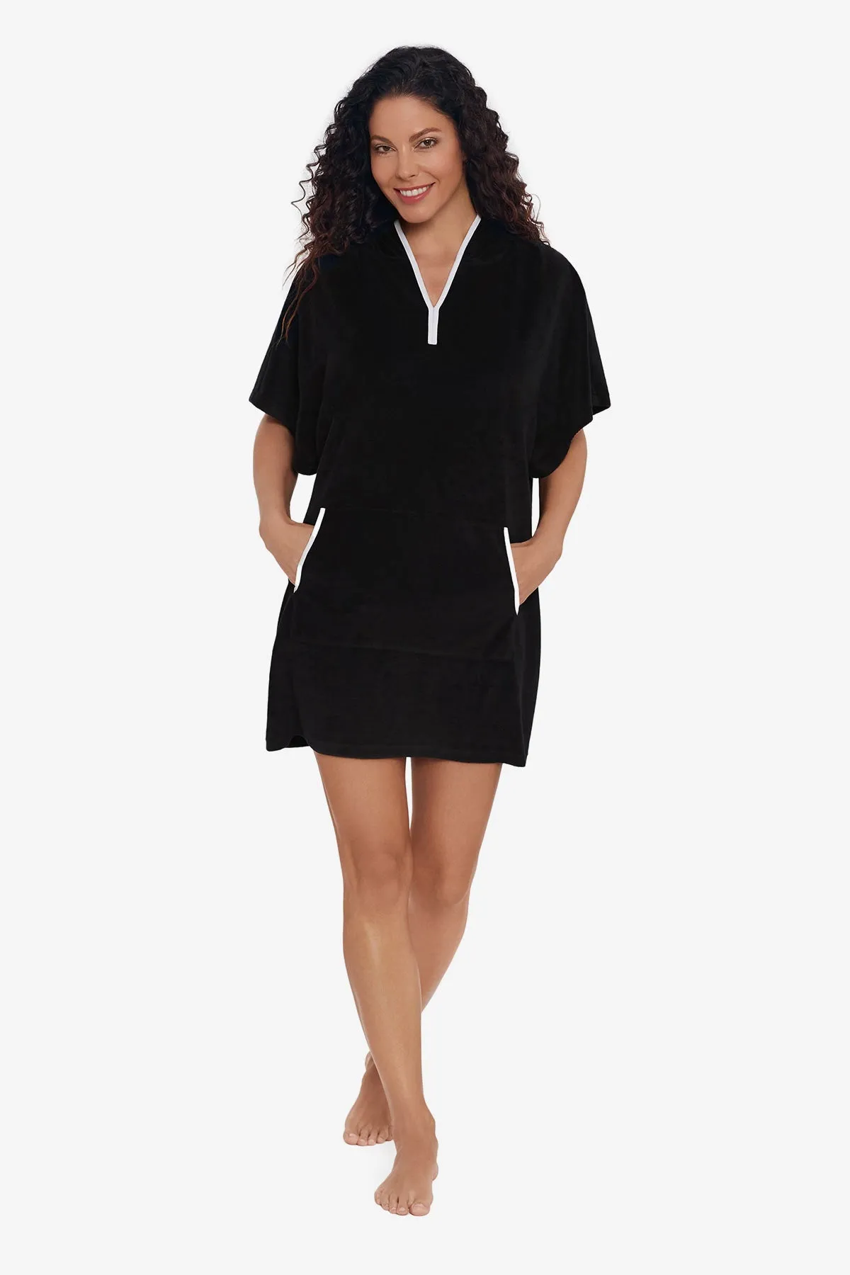 Hooded Pullover Terry Swim Cover Up - Black sold by Longitude