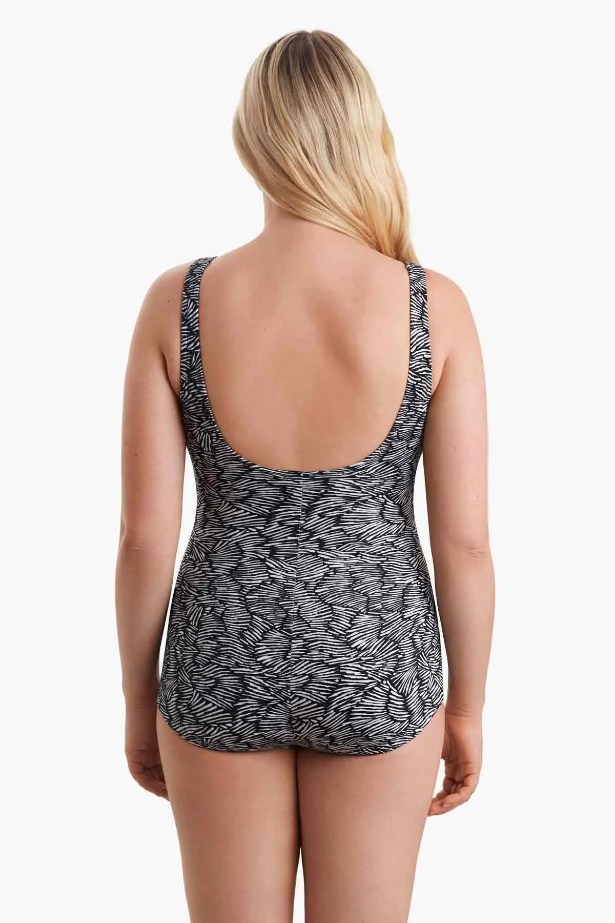 Spa Retreat  Shirred Front Girl Leg Tank One Piece - Black White sold by Longitude product image thumbnail 3