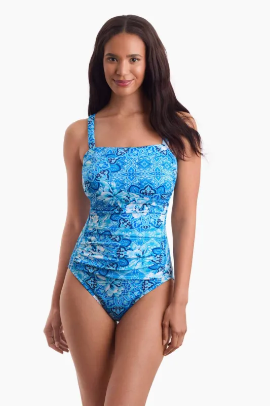 Spa Retreat Shirred One Piece - Blue sold by Longitude