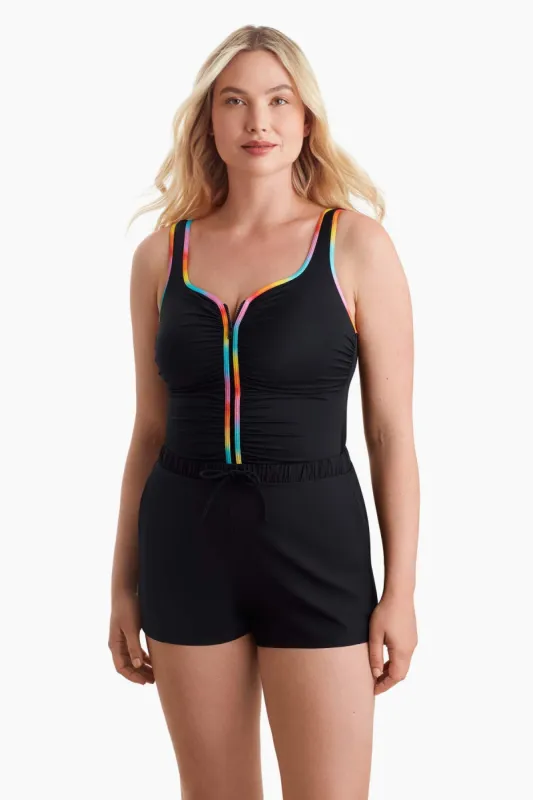 Shirred Zipper Runaround One Piece - Ombre Sorbet sold by Longitude