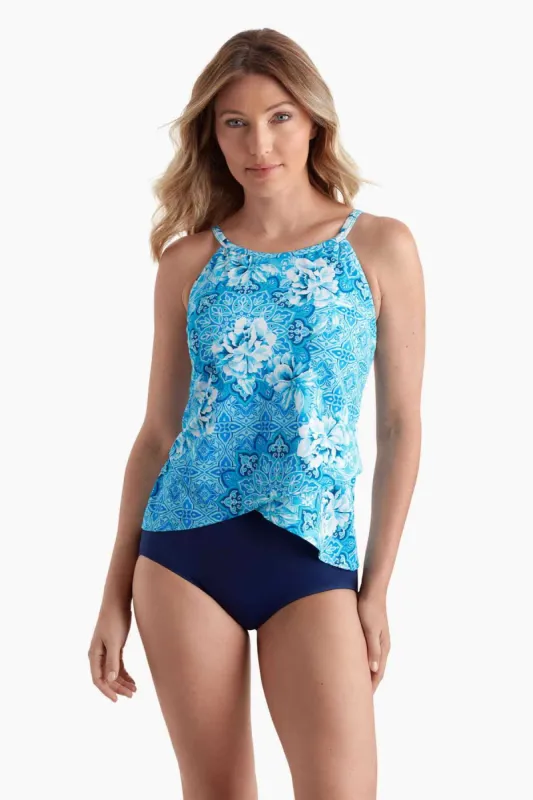High Neck Tankini Top - Barcelona Blues sold by Longitude