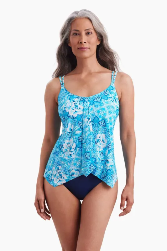 Handkerchief Hem Tankini Top - Barcelona Blues sold by Longitude